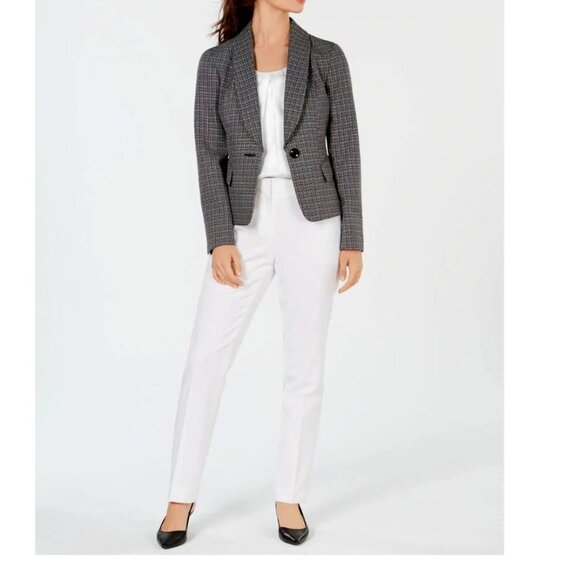 Le Suit Shawl-Lapel Printed-Jacket Pant Suit Set, Size 6